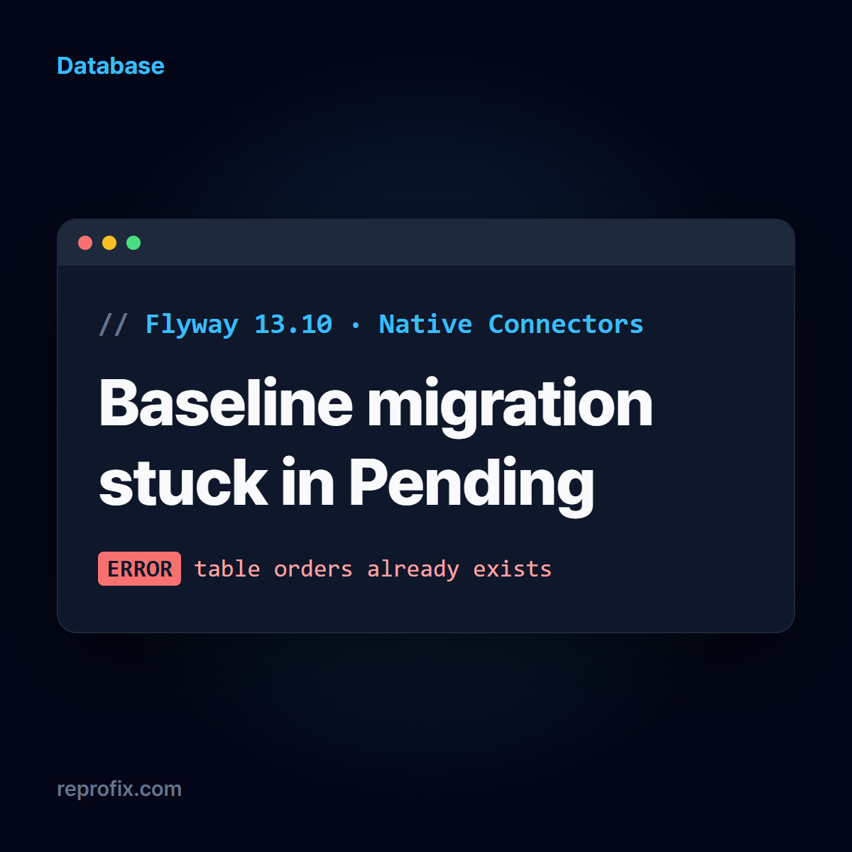 Flyway 13.10 Native Connectors: baseline migration shows Pending